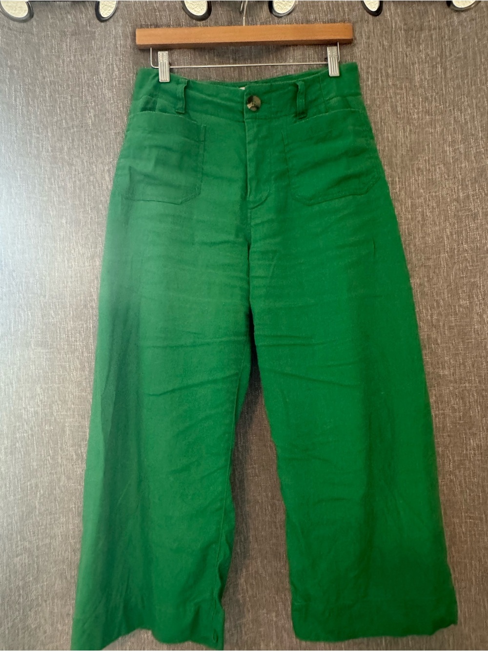 Anthropologie Maeve Wide Leg Green Crop Pants